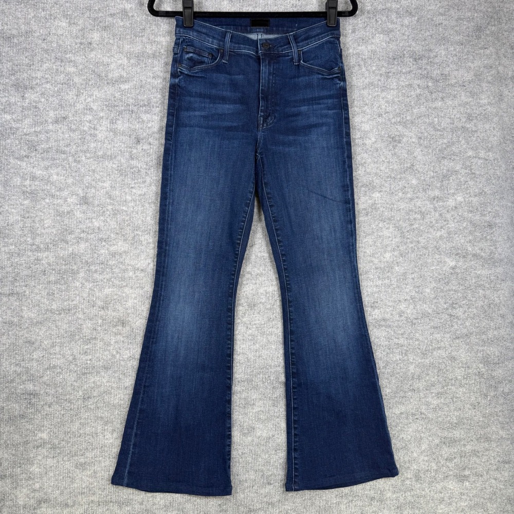 Mother Size-26 The Weekender Fray Womens Flare Jeans Dark Wash Blue Denim